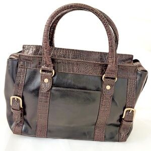 Chocolate Brown Top Handle Structured Handbag Purse Croc Animal Print Embossed